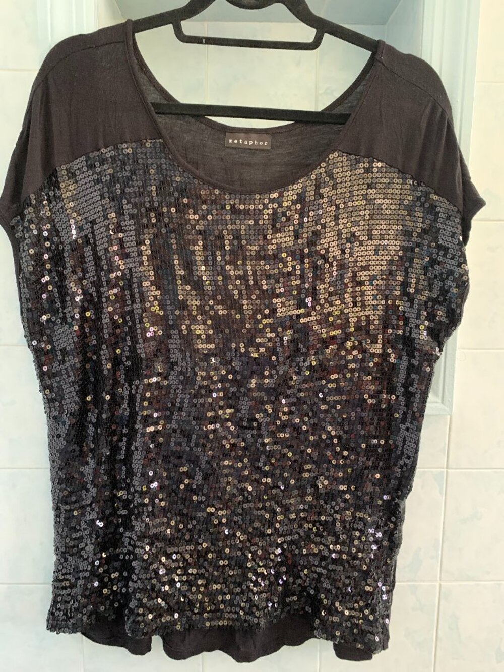 METAPHOR XL Black Sequined T-Shirt Top